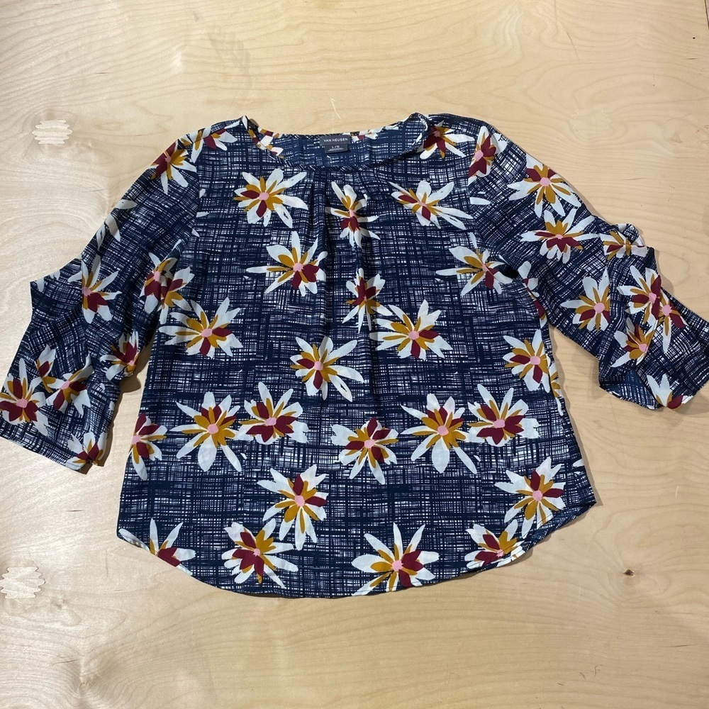 Van Heusen Floral Blouse - Navy and Yellow Large (DX)